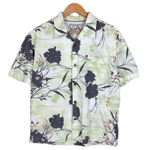 Vintage Quiksilver Hawaiian Shirt Ukiyo-e Japanese Print Green Black Men’s M